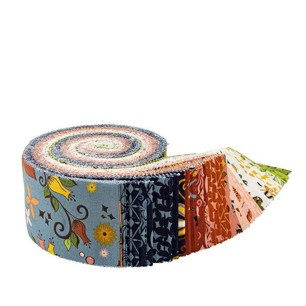 Image of the Curated Blooms rolie polie with quilting cotton fabric by Riley Blake Designs. Features floral fabrics. 
Cute Little Fabric Shop