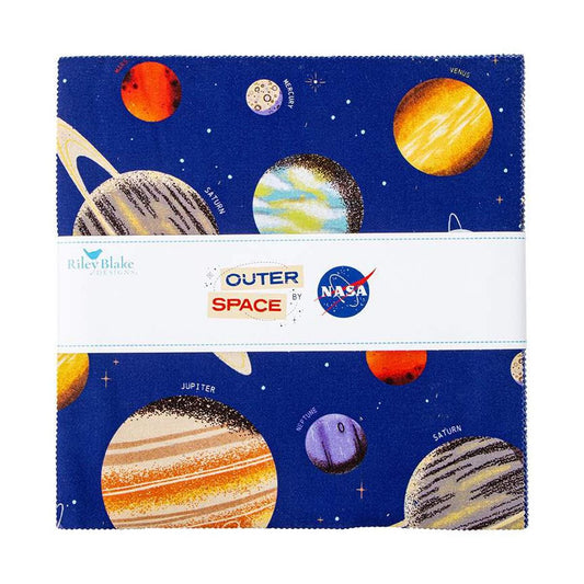 Image of the Outer Space by NASA 10 inch Stacker by NASA for Riley Blake Designs. Features space themed fabrics. 
Cute Little Fabric Shop