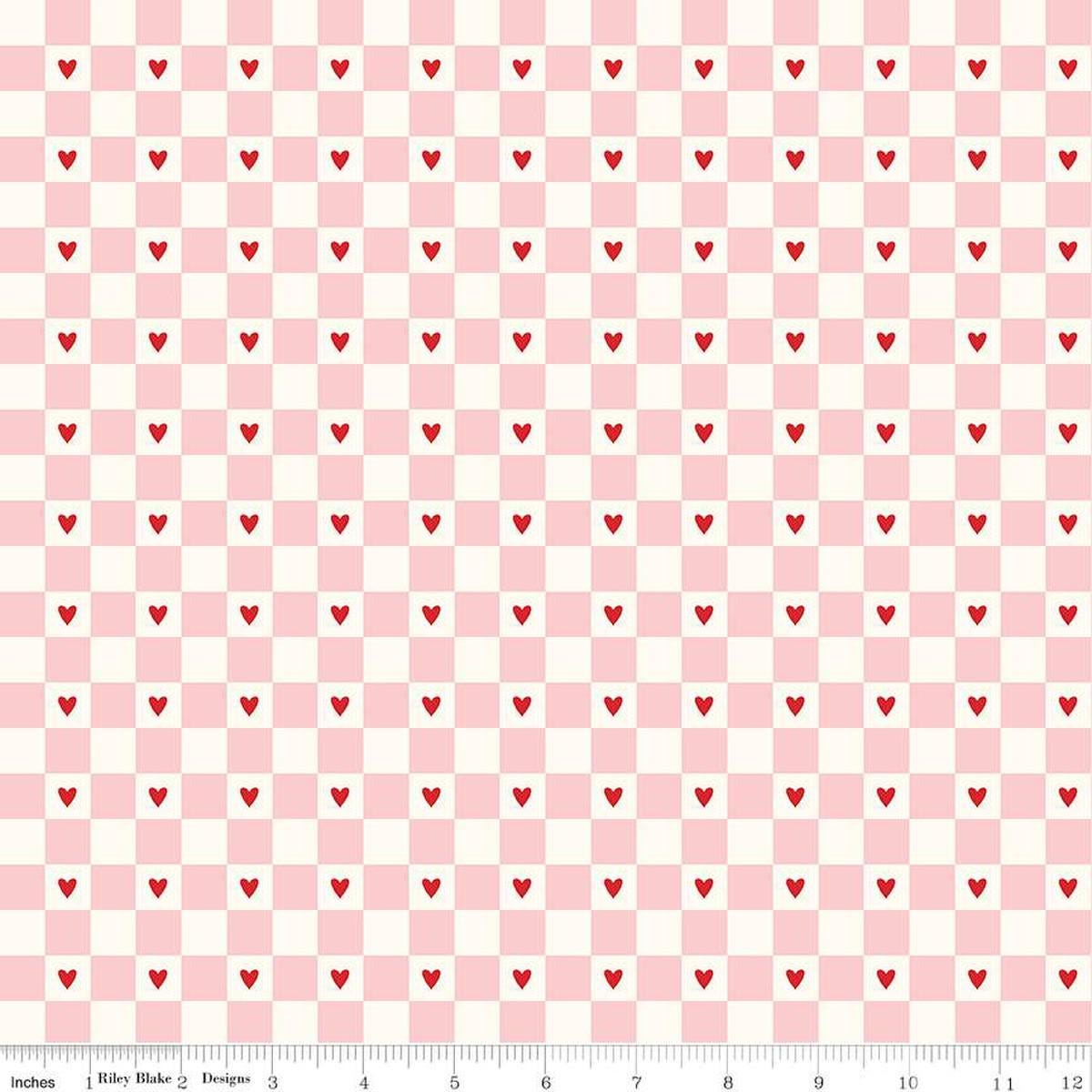 Image of the Sweetheart Checks Cream quilting cotton fabric by My Minds Eye for Riley Blake Designs. Features heart checkerboard patterns on a cream background.
Cute Little Fabric Shop