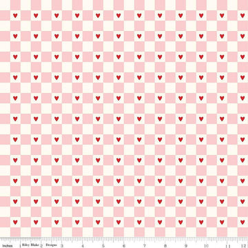 Image of the Sweetheart Checks Cream quilting cotton fabric by My Minds Eye for Riley Blake Designs. Features heart checkerboard patterns on a cream background.
Cute Little Fabric Shop