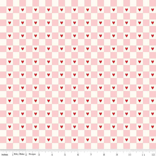 Image of the Sweetheart Checks Cream quilting cotton fabric by My Minds Eye for Riley Blake Designs. Features heart checkerboard patterns on a cream background.
Cute Little Fabric Shop