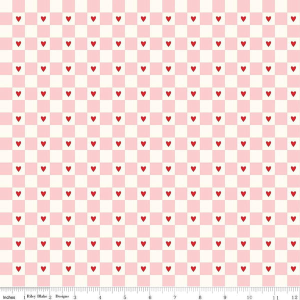 Image of the Sweetheart Checks Cream quilting cotton fabric by My Minds Eye for Riley Blake Designs. Features heart checkerboard patterns on a cream background.
Cute Little Fabric Shop