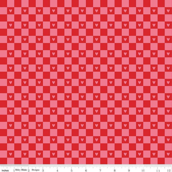 Image of the Sweetheart Checks Hot Pink quilting cotton fabric by My Minds Eye for Riley Blake Designs. Features heart checkerboard patterns on a hot pink background.
Cute Little Fabric Shop