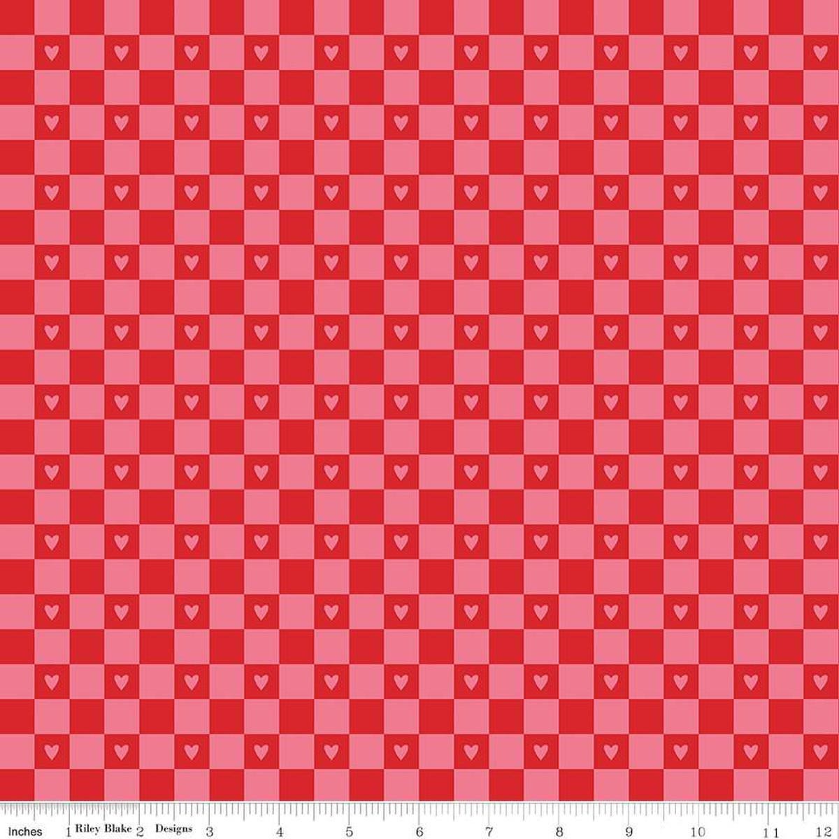 Image of the Sweetheart Checks Hot Pink quilting cotton fabric by My Minds Eye for Riley Blake Designs. Features heart checkerboard patterns on a hot pink background.
Cute Little Fabric Shop