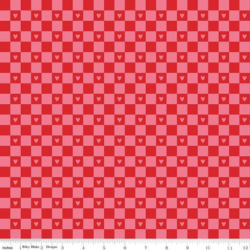 Image of the Sweetheart Checks Hot Pink quilting cotton fabric by My Minds Eye for Riley Blake Designs. Features heart checkerboard patterns on a hot pink background.
Cute Little Fabric Shop