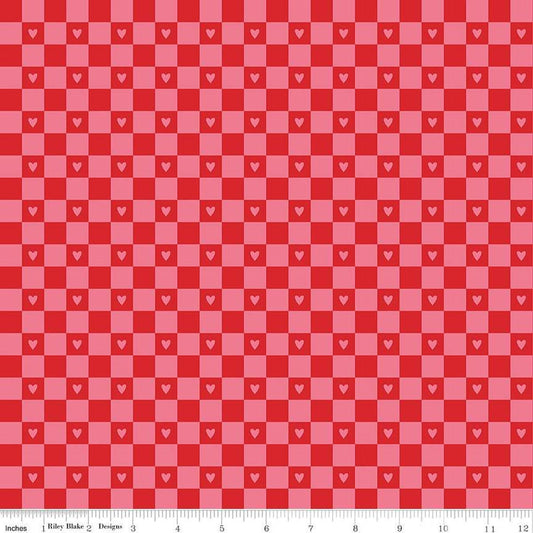 Image of the Sweetheart Checks Hot Pink quilting cotton fabric by My Minds Eye for Riley Blake Designs. Features heart checkerboard patterns on a hot pink background.
Cute Little Fabric Shop