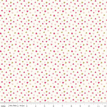 Image of the Sweetheart Heart Toss Cream Sparkle quilting cotton fabric by My Minds Eye for Riley Blake Designs. Features small scattered hearts on a cream background.
Cute Little Fabric Shop
