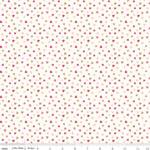 Image of the Sweetheart Heart Toss Cream Sparkle quilting cotton fabric by My Minds Eye for Riley Blake Designs. Features small scattered hearts on a cream background.
Cute Little Fabric Shop