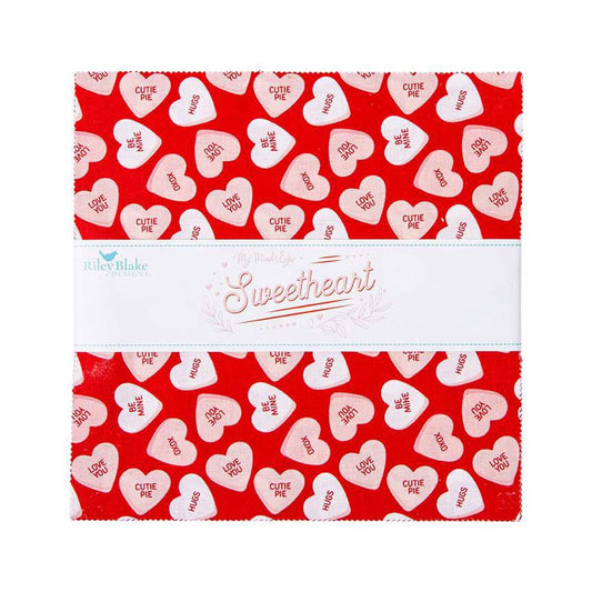 Image of the Sweetheart 10 inch stacker by My Minds Eye for Riley Blake Designs. Features valentines day fabrics with red, pink, and cream backgrounds. 
Cute Little Fabric Shop