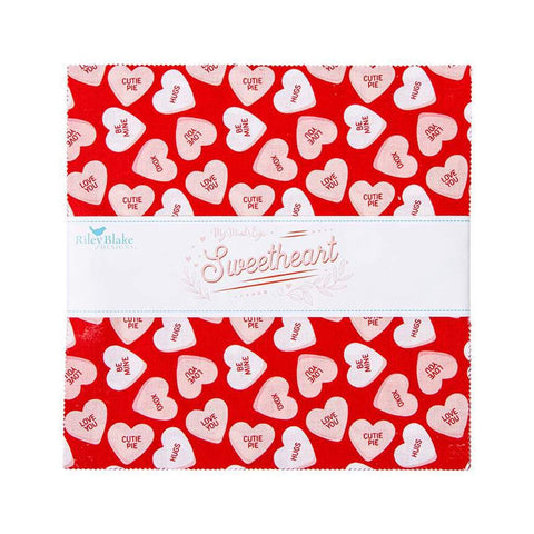 Image of the Sweetheart 10 inch stacker by My Minds Eye for Riley Blake Designs. Features valentines day fabrics with red, pink, and cream backgrounds. 
Cute Little Fabric Shop