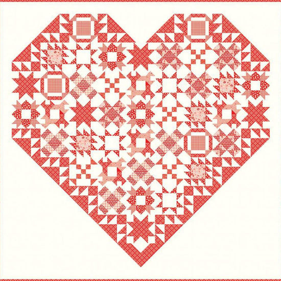 Image of the Endless Love Quilt Boxed Kit by Sandy Gervais for Riley Blake Designs. Features a heart quilt with a cream background. 
Cute Little Fabric Shop