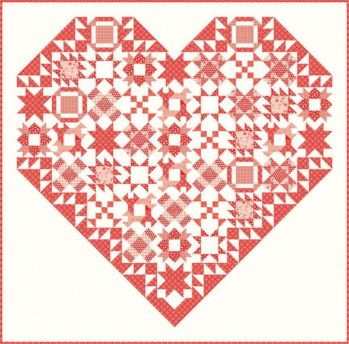 Image of the Endless Love Quilt Boxed Kit by Sandy Gervais for Riley Blake Designs. Features a heart quilt with a cream background. 
Cute Little Fabric Shop