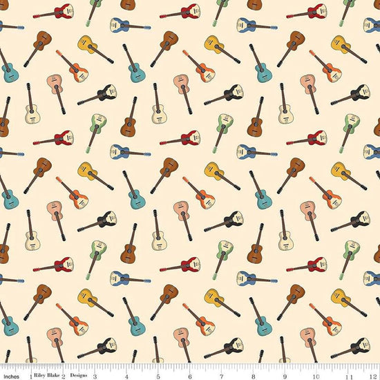 Image of the Cowboys Guitars Cream quilting cotton fabric by Echo Park Paper Co for Riley Blake Designs. Features tossed guitars on a cream background.
Cute Little Fabric Shop