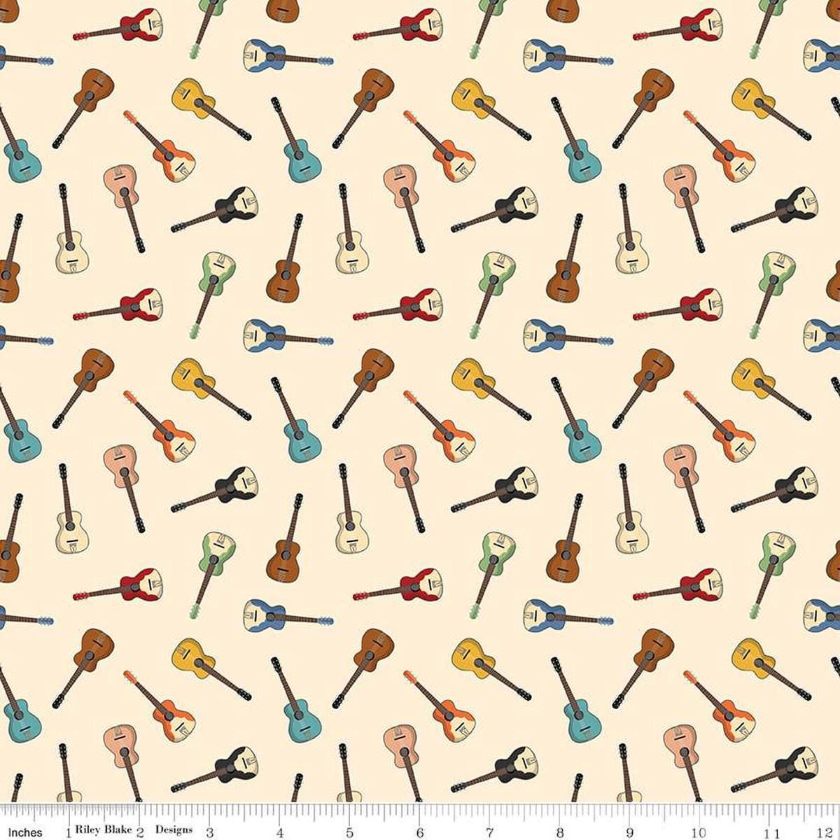 Image of the Cowboys Guitars Cream quilting cotton fabric by Echo Park Paper Co for Riley Blake Designs. Features tossed guitars on a cream background.
Cute Little Fabric Shop