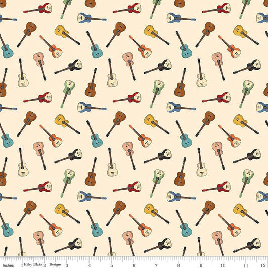 Image of the Cowboys Guitars Cream quilting cotton fabric by Echo Park Paper Co for Riley Blake Designs. Features tossed guitars on a cream background.
Cute Little Fabric Shop