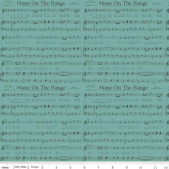 Image of the Cowboys Music Teal quilting cotton fabric by Echo Park Paper Co for Riley Blake Designs. Features the sheet music for Home on the Range on a teal blue background.
Cute Little Fabric Shop