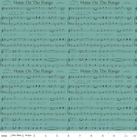Image of the Cowboys Music Teal quilting cotton fabric by Echo Park Paper Co for Riley Blake Designs. Features the sheet music for Home on the Range on a teal blue background.
Cute Little Fabric Shop