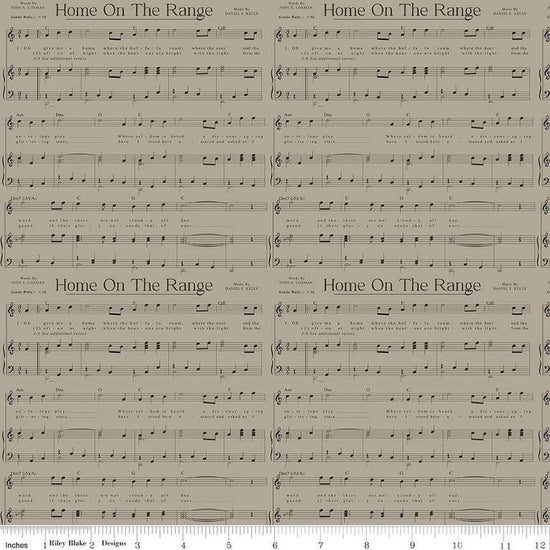 Image of the Cowboys Music Khaki quilting cotton fabric by Echo Park Paper Co for Riley Blake Designs. Features the sheet music for Home on the Range on a tan gray background.
Cute Little Fabric Shop