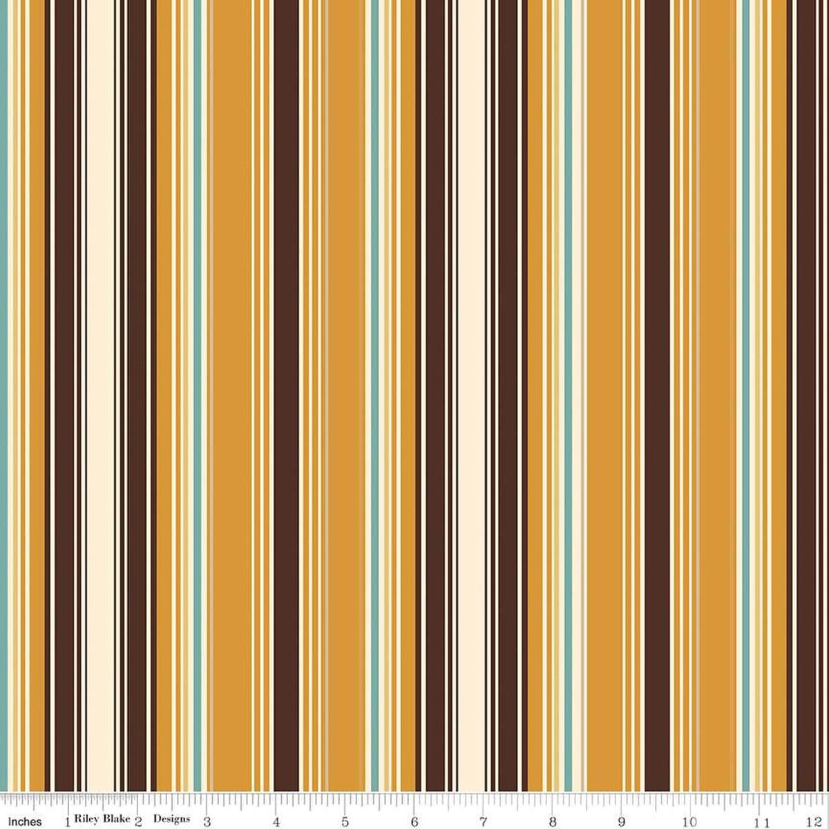 Image of the Cowboys Stripes Ochre quilting cotton fabric by Echo Park Paper Co for Riley Blake Designs. Features multicolored stripes on a mustard yellow background.
Cute Little Fabric Shop