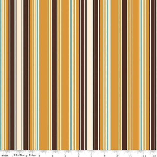 Image of the Cowboys Stripes Ochre quilting cotton fabric by Echo Park Paper Co for Riley Blake Designs. Features multicolored stripes on a mustard yellow background.
Cute Little Fabric Shop
