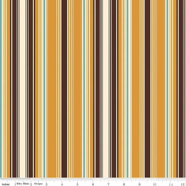 Image of the Cowboys Stripes Ochre quilting cotton fabric by Echo Park Paper Co for Riley Blake Designs. Features multicolored stripes on a mustard yellow background.
Cute Little Fabric Shop