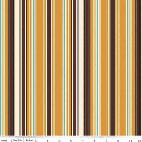 Image of the Cowboys Stripes Ochre quilting cotton fabric by Echo Park Paper Co for Riley Blake Designs. Features multicolored stripes on a mustard yellow background.
Cute Little Fabric Shop