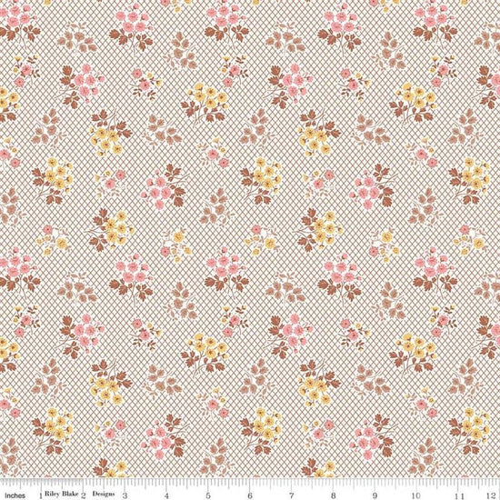 Image of the Granny Chic Bouquet Brown quilting cotton fabric by Lori Holt by Riley Blake Designs. Features scattered bouquets of flowers on an white lattice background.
Cute Little Fabric Shop