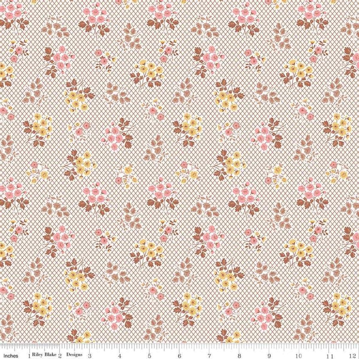 Image of the Granny Chic Bouquet Brown quilting cotton fabric by Lori Holt by Riley Blake Designs. Features scattered bouquets of flowers on an white lattice background.
Cute Little Fabric Shop