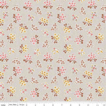 Image of the Granny Chic Bouquet Brown quilting cotton fabric by Lori Holt by Riley Blake Designs. Features scattered bouquets of flowers on an white lattice background.
Cute Little Fabric Shop