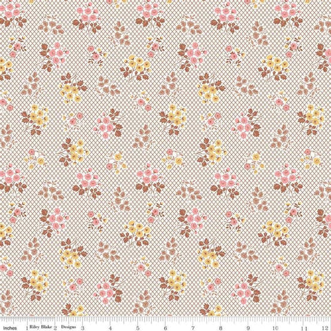 Image of the Granny Chic Bouquet Brown quilting cotton fabric by Lori Holt by Riley Blake Designs. Features scattered bouquets of flowers on an white lattice background.
Cute Little Fabric Shop