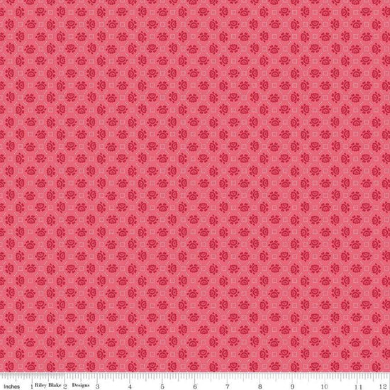 Image of the Granny Chic Needlepoint Pink quilting cotton fabric by Lori Holt for Riley Blake Designs. Features a small scale needlepoint flower pattern on a pink background. 
Cute Little Fabric Shop