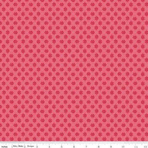 Image of the Granny Chic Needlepoint Pink quilting cotton fabric by Lori Holt for Riley Blake Designs. Features a small scale needlepoint flower pattern on a pink background. 
Cute Little Fabric Shop