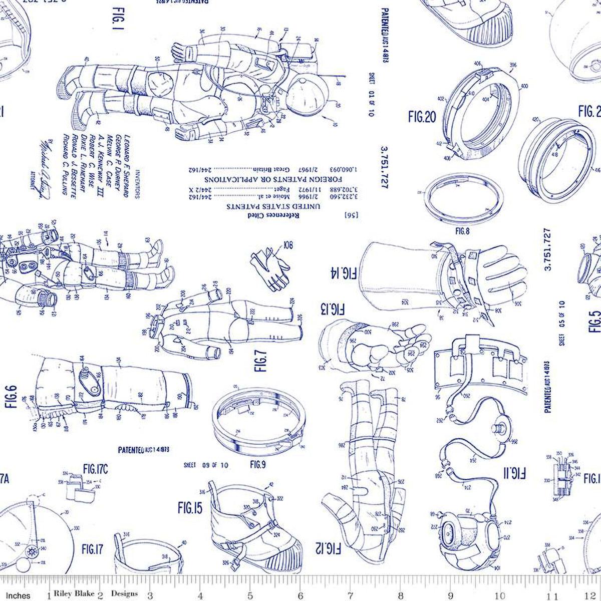 Outer Space - NASA Spacesuit Patent C15485 White - Riley Blake Designs ...