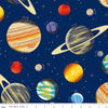 Image of the Outer Space by NASA Main Navy quilting cotton fabric by NASA for Riley Blake Designs. Features the illustrated planets on a navy blue background. 
Cute Little Fabric Shop