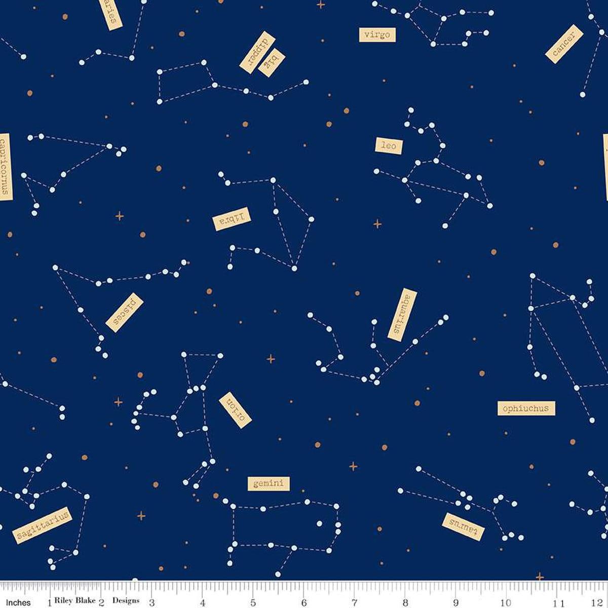 Image of the Outer Space by NASA Constellations Navy quilting cotton fabric by NASA for Riley Blake Designs. Features constellations of stars on a navy blue background. 
Cute Little Fabric Shop