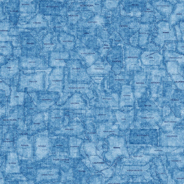 SALE On The Road Again US States Tonal 30742 Dusty Blue B - QT Fabrics - Map Tone-on-Tone - Quilting Cotton Fabric