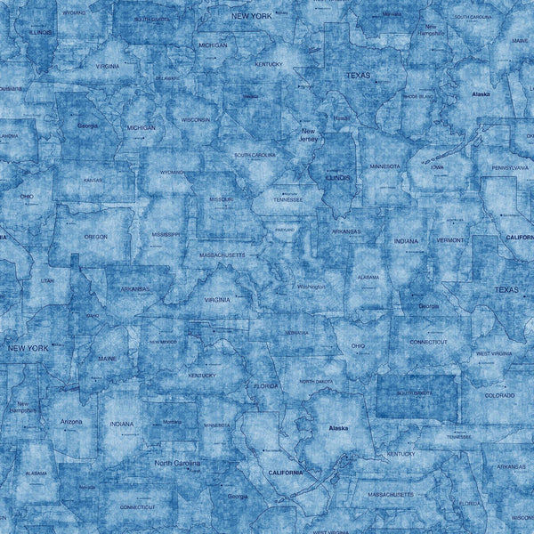 On The Road Again US States Tonal 30742 Dusty Blue B - by QT Fabrics - Map Tone-on-Tone - Quilting Cotton Fabric