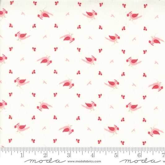 Image of the Hollyhocks Roses Birds Jasmine Rose quilting cotton fabric by Moda Fabrics. Features small birds on a cream background. 
Cute Little Fabric Shop
