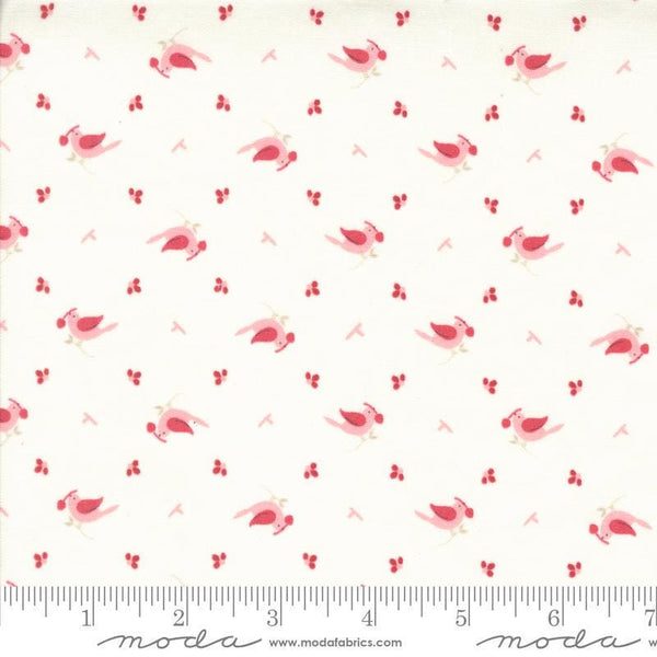 Image of the Hollyhocks Roses Birds Jasmine Rose quilting cotton fabric by Moda Fabrics. Features small birds on a cream background. 
Cute Little Fabric Shop