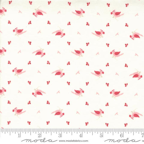 Image of the Hollyhocks Roses Birds Jasmine Rose quilting cotton fabric by Moda Fabrics. Features small birds on a cream background. 
Cute Little Fabric Shop