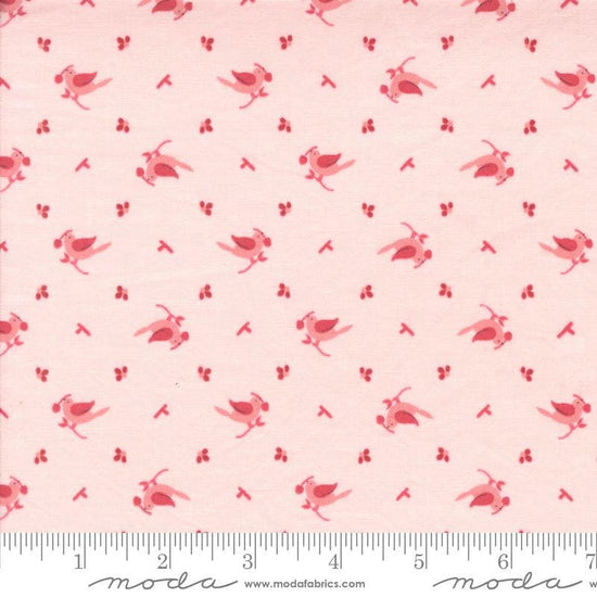 Image of the Hollyhocks Roses Birds Hollyhock Pink quilting cotton fabric by Moda Fabrics. Features small birds on a pink background. 
Cute Little Fabric Shop