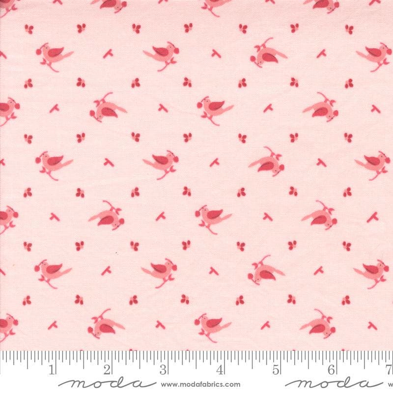 Image of the Hollyhocks Roses Birds Hollyhock Pink quilting cotton fabric by Moda Fabrics. Features small birds on a pink background. 
Cute Little Fabric Shop