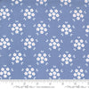 Image of the Hollyhocks Roses Puffs Sky quilting cotton fabric by Moda Fabrics. Features small flowers on a blue background. 
Cute Little Fabric Shop