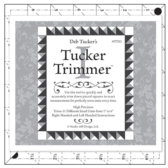 Image of the Tucker Trimmer Ruler by QT Fabrics. Features square plastic ruler.
Cute Little Fabric Shop