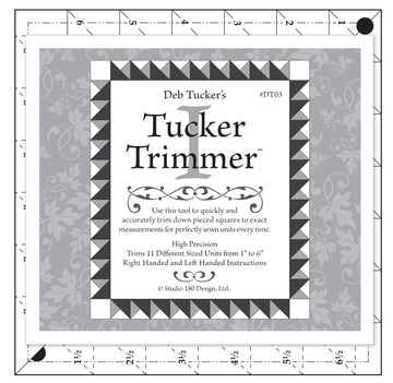 Image of the Tucker Trimmer Ruler by QT Fabrics. Features square plastic ruler.
Cute Little Fabric Shop
