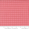 Image of the Hollyhocks Roses PRINTED Gingham Geranium Red quilting cotton fabric by Moda Fabrics. Features gingham stripes on a red pink background. 
Cute Little Fabric Shop