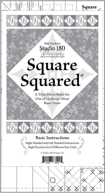 Image of the Square Squared plastic ruler by Deb Tucker for QT Fabrics. Features a plastic ruler with black ruler markings. 
Cute Little Fabric Shop
