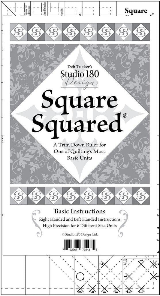 Image of the Square Squared plastic ruler by Deb Tucker for QT Fabrics. Features a plastic ruler with black ruler markings. 
Cute Little Fabric Shop