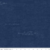 Image of the Between the Pages Manuscript Navy quilting cotton fabric by Fran Gulick for Riley Blake Designs. Features cursive manuscript on a dark blue background. 
Cute Little Fabric Shop
