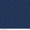 Image of the Between the Pages Starlight Navy quilting cotton fabric by Fran Gulick for Riley Blake Designs. Features small scattered stars on a dark blue background. 
Cute Little Fabric Shop